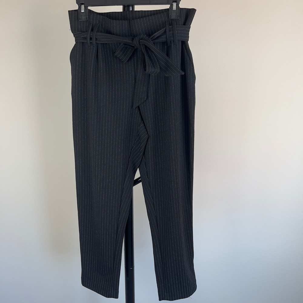 Jules & Leopold Womens Black Pinstripe Paperbag Waist Tapered Pants Size M